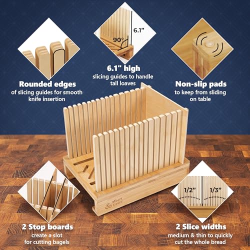 Albert & Grace Adjustable Bamboo Bread Slicer with Folding Guides