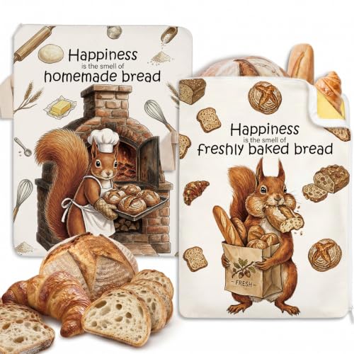 Funny Squirrel Baking Gifts Beeswax Bread Bags 2 Pack XL 13x17in - color: Funny Squirrel