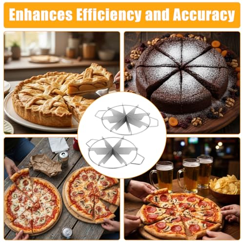 2 Pieces Stainless Steel Pie Cutter And Cake Slicer Set, 8-Cut And 6-Cut Round Divider With Side Handles For Even Slices, Rust Proof For Commercial Home Baking