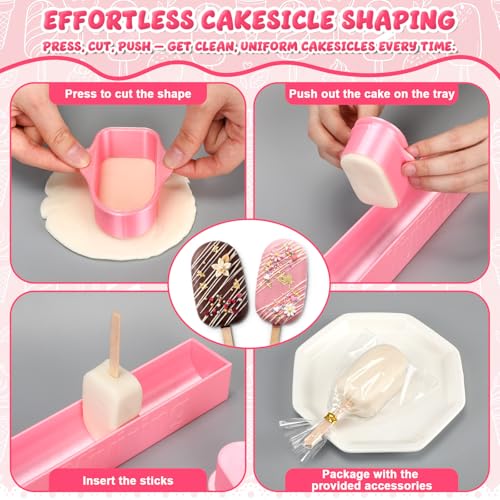 3.6in Cakesicle Cutter with 9in Tray, Pink Cakesicle Mold Set - color: Pink, size: 3.6in, style: Single Slot
