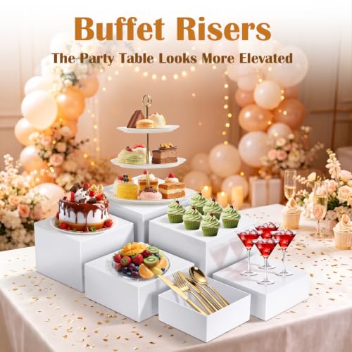 6 PCS Buffet Risers and Stands, Dessert Food Display for Buffet Table - color: White, size: 10" 9" 8.5" 8" 7.5" 6.8"