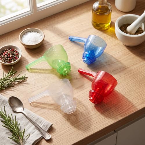 Leaky Measuring Spoon Set, Spill Proof Accurate Funnel Transfer Design for Kitchen Baking Food Grade Transparent ABS 4 Piece