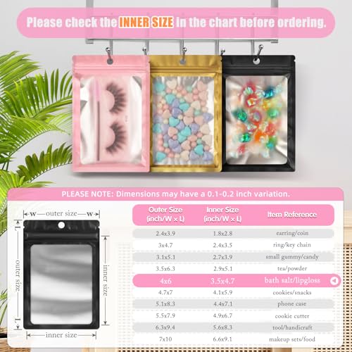 FUNFERY 100 Pack Mylar Resealable Bags, Black Foil Packaging Bags - color: Black, size: 4 x 6 inch