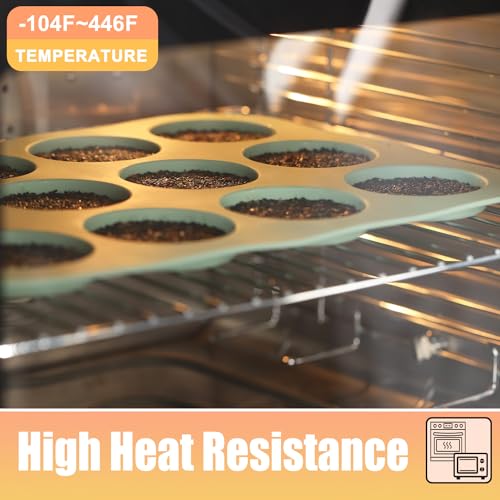 QELEG Silicone Muffin Top Pan, 3 Inch 12-Cavity, Green