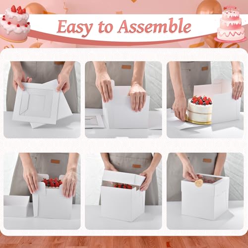 12Pcs Cake Boxes, 12x12x6 Inches White Bakery Boxes with Window - color: White, size: 12x12x6inch