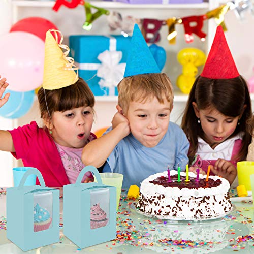 Cupcake Boxes, 30 Pcs Single Cupcake Boxes Individual Cupcake Containers Muffins Cupcake Carriers Holder Kraft Pastry Containers with Insert Window & Handle for Wedding Birthday Parties (Blue) - color: Blue