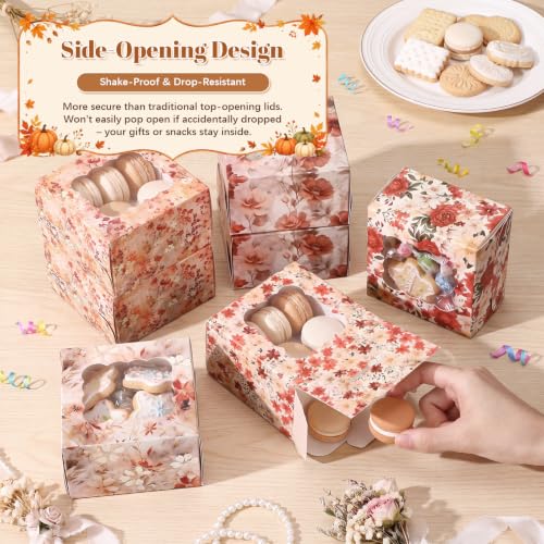 Eaasty 60 Packs Fall Floral Cookie Boxes with Window 4x4x2.5 Inches - style: Fall Floral