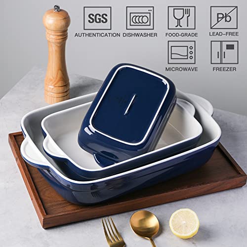 Sweejar Casserole Dishes for Oven, Ceramic Bakeware Set of 3, Lasagna Pan Deep with Handle, Rectangular Baking Pan Set, 9x13 Baking Dish for Cooking, Banquet and Daily Use (Navy) - color: Navy, size: 9x13 Baking pan