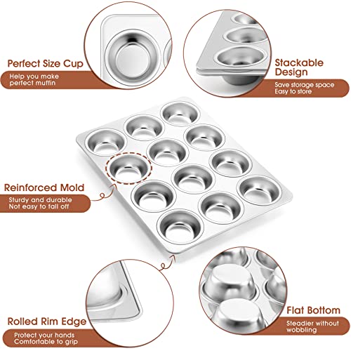 P&P CHEF 12-Cup Muffin Pan Tin, Stainless Steel Cupcake Pan, 2Pcs - size: 12 Cup