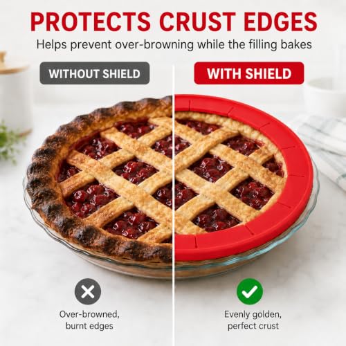 Adjustable Silicone Pie Crust Shield Edge Protector 2 Pcs Red - color: Red