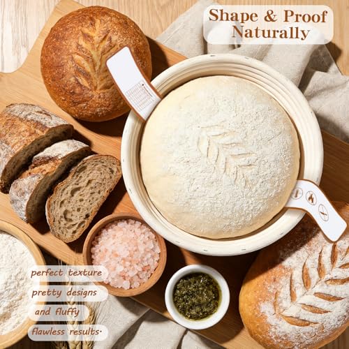 Sourdough Starter Kit with Banneton Proofing Basket, Starter Jar and Tools - color: Brown