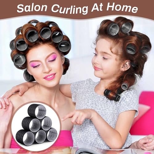 Large Hair Rollers Set - 24 Pieces with 12 Jumbo Rollers and 12 Clips for Long Thick Hair Volume (Black) - color: Black