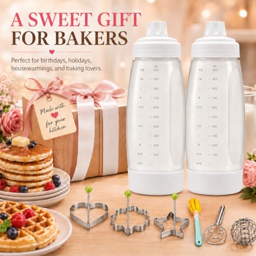 2 Pack Pancake Batter Dispenser Bottle Kit (2 Pack-White) - color: 2 Pack-White