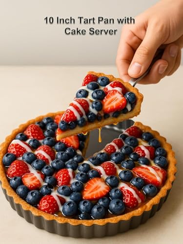 10 Inch Round Quiche Pans with Pie Server. Removable Bottom, Non-Stick Coating, Rugged Carbon Steel for Tart Quiche Pie Cake Baking. Gift for Women Wife Christmas Thanksgiving Party Festival - size: 10IN*1.2IN