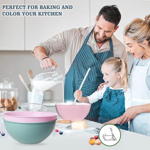 Greentainer 4-Piece Plastic Mixing Bowl Set, 113oz Lightweight Serving Bowls, Large Salad Bowls for Baking,Prepping, Cooking and Serving Food, Dishwasher & Microwave Safe - color: Pink-10in without lids