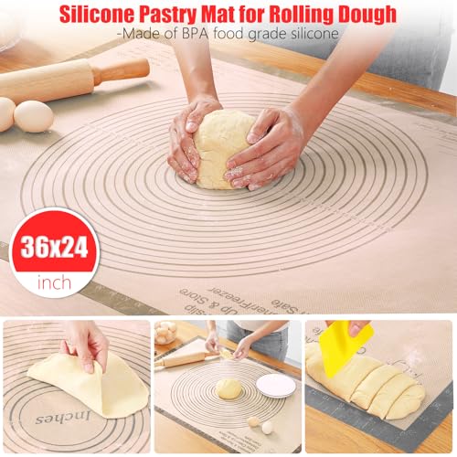 Silicone Pastry Mat Large Baking Mat 36X24 inch Dough Mat with Measurements - color: Gray, size: 36"L x 24"W