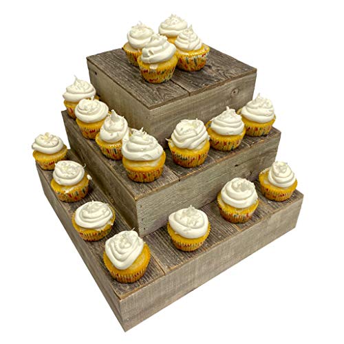 BARNWOODUSA Wood Cake Stand Set of 3 Natural Weathered Gray Rustic Wooden - color: Natural Weathered Gray, size: Set of 3