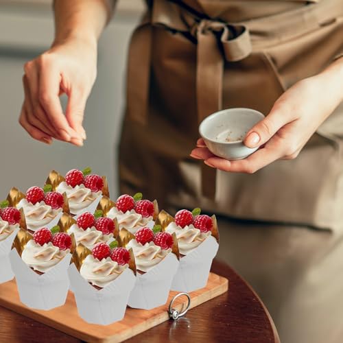 uxcell 50 Pcs Tulip Baking Cups Cupcake Muffins Liners Aluminum Foil Paper Greaseproof Wrappers for Weddings Birthday Party Festivals Christmas, Gold/Red - color: Gold/Red, size: 3.1