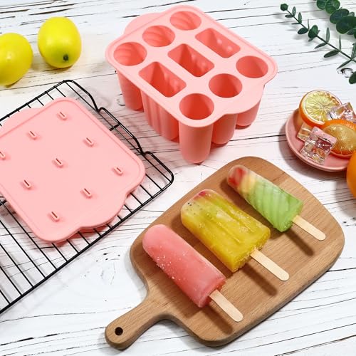 Popsicles Molds, 9 Cavity Silicone Popsicle Molds Easy-Release BPA-free - color: Pink