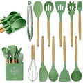 MYKUJA Silicone Cooking Utensils Set, Heat Resistant Kitchen Utensils Set, Spatula,Turner Tongs,Spoon,Brush,Whisk, Cooking Kitchen Utensils Spatula Set, Nonstick Cookware（sage green）