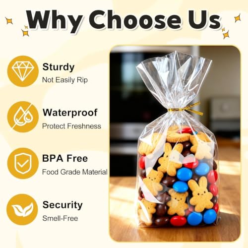PigPotParty Cellophane Treat Bags 6x9 Inch, 50 Pack, Clear Goodie Bags - color: Transparent