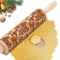 Christmas Embossed Rolling Pin for Baking Cookies Embossing Rolling Pins with Design Wooden Engraved Springerle Roller Pin Dough Snowflake Paisley Patterned Clay Pottery Ceramic Bakers (Floral Frost) - color: Floral Frost