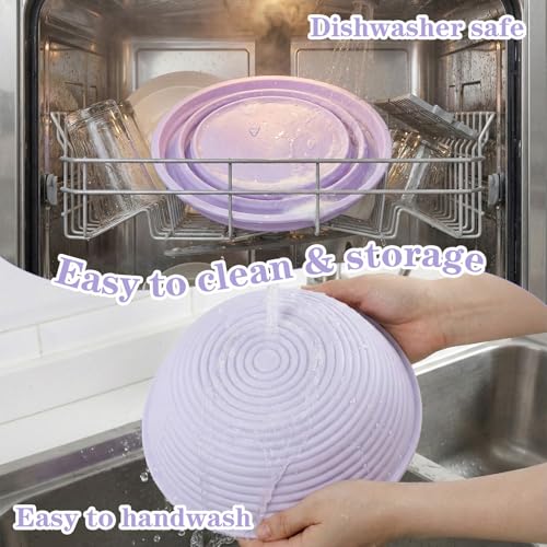4Pcs Silicone Banneton Bread Proofing Baskets, 9 Inch Round Sourdough Foldable Non-Stick Dough Proofing Bowl Making-BPA Free Optimum Sourdough Bread Baking Supplies