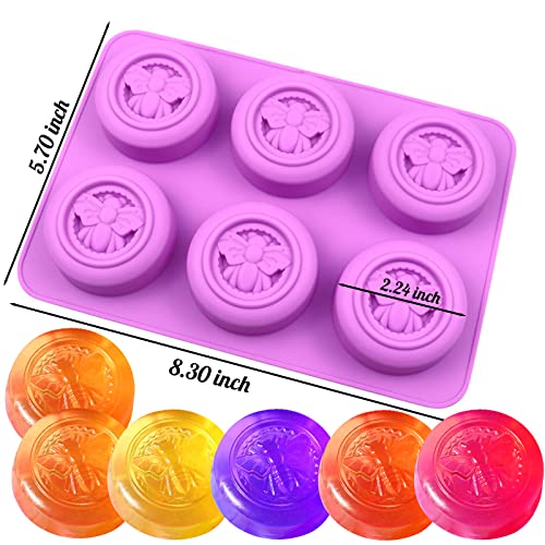 Bee Silicone Molds, 2 Pack Round Bee Soap Mold 6-Cavity - color: Round Bee Soap
