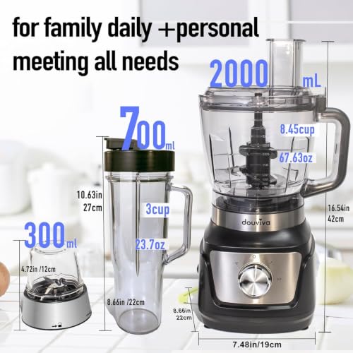 8-Cup Food Processor & Blender Combo, 1000W All-in-One Kitchen Blender for Ice Crushing, Smoothies & Dough, 24oz To-Go Cup, French Fry Cutter, Dishwasher Safe, Black - size: 8 cup