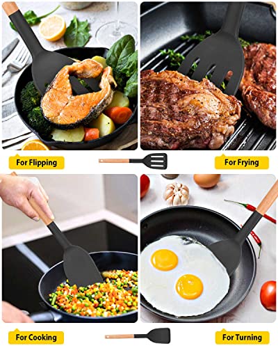 BUNDLEPRO Silicone Spatula, Solid & Slotted Turner, BPA-Free, 2 Pack, Black - color: Black