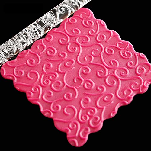 Acrylic Rolling Pin Pastry FondantRoller DIY Cake, 28 Patterns FDA Acrylic Comfortable Handle Light Weight CompactSize Home Kitchen Use (52008 flower vine)