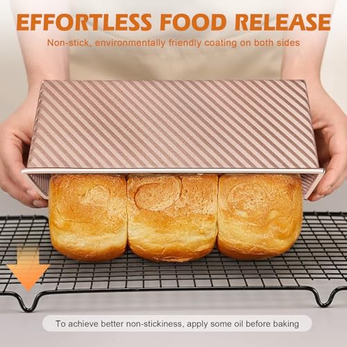 2.2lb Pullman Loaf Pan with Lid, Nonstick Carbon Steel Square Bread Pan for Baking Shokupan, Sandwich, Pain de Mie & Sourdough – Includes 6 Bonus Tools - color: Gold, size: 2.2LB (Single)