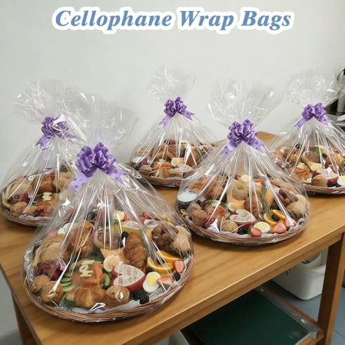 woric 12Pcs 24x30 Inch Clear Cellophane Gift Bags for Gift Baskets - size: 12pcs 24x30 Inch