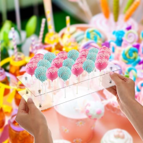 2 Pcs Clear Acrylic Cake Pop Stand, 21 Holes 2 Tier Square Lollipop Holder for Birthday, Wedding, Party, Candy Display