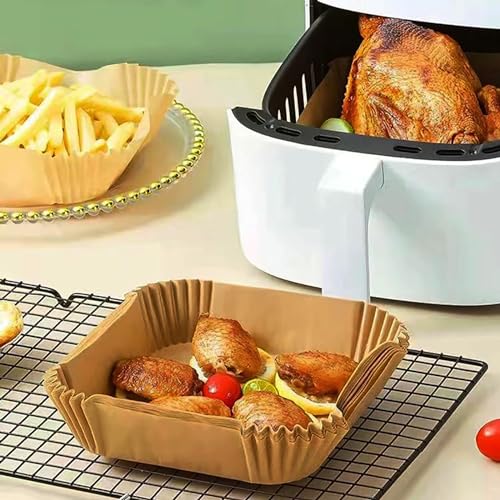LYHOLKEER Air Fryer Liners Disposable, 400Pcs Nonstick Square Parchment Paper Liners for 5–8 Qt Air Fryers, Compatible with Ninja, Cosori, Chefman, Instant Pot, Oil-Resistant for Easy Cleanup - size: 400PCS 8in Square for 5-8 QT