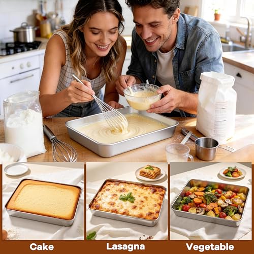 LIANYU Rectangular Baking Cake Pan, 4 Pack Commercial Cake Pan with Lid Set - size: 12.4 x 9.6 Inch