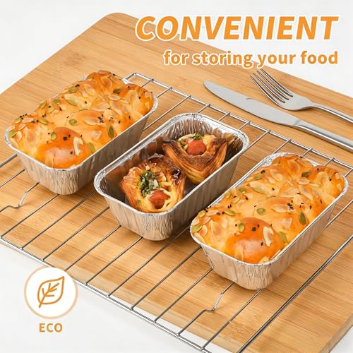 100 Pack 1Lb Mini Aluminum Foil Loaf Pans – 6" x 3.5" x 2" Disposable Small Bread Tins Oven Safe for Baking, Meatloaf, Cake, Holiday Treats, Food Storage & Takeout - size: 6" x 3.5"