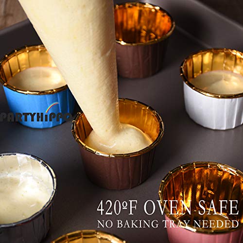 Party Hippo Cupcake Cups, 3.5 Oz 100 pcs Disposable Foil Muffin Liners, Gold Baking Cups, Ramekin Aluminum Cupcake Tip Pan Ramekin Holders, Little Baking Cups (Blue) (50, Lids) - color: Lids
