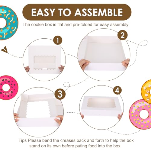 Moretoes 40pcs Cookie Boxes with Window, Auto-Popup Boxes,White,14x10x2.5 - size: 14x10x2.5inch