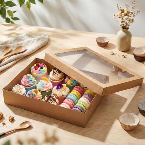 Sinload 10 Pcs Half Sheet Cake Box with Window & Board, Brown, 19x14x4 Inch - color: Brown, size: 19x14x4 Inch