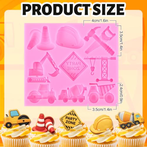 AnyDesign Construction Fondant Mold 3D Dump Truck Excavator Traffic Cone Silicone Baking Mould for Chocolate Candy Cake Decoration Cupcake Topper DIY Baking Craft Birthday Party Supplies