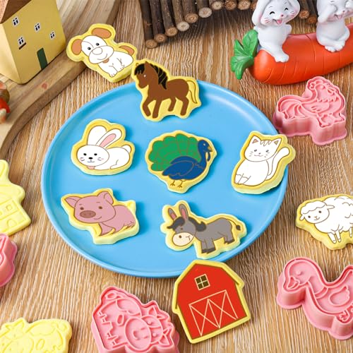 Jspupifip 16 Pack 3D Cookie Cutters Set DIY Press Molds Farm Animal - style: Farm Animal