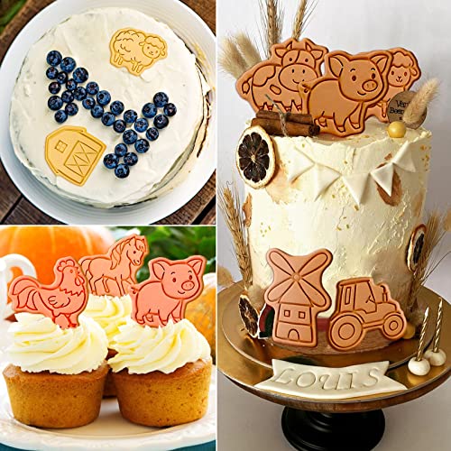 Farm Cookie Cutters Set, 8 Pcs Cookie Cutter with Plunger Stamps - color: Farm Cookie Cutters With Plunger Stamps