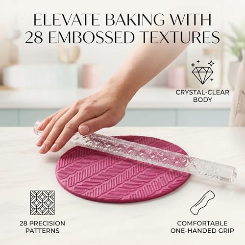 Patterned Acrylic Rolling Pin, Food Safe Lightweight Embossing Roller for Baking Pastry Clear Acrylic 16 x 1 cm 28 Patterns Comfortable Grip - size: 52003 stripes