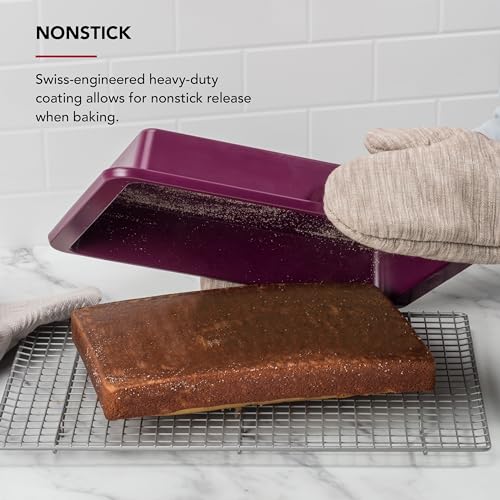 KitchenAid Nonstick Aluminized Steel Cake Pan, Dishwasher Safe, Beetroot, 9 x 13 Inch - color: Beetroot, size: 9 x 13-Inch