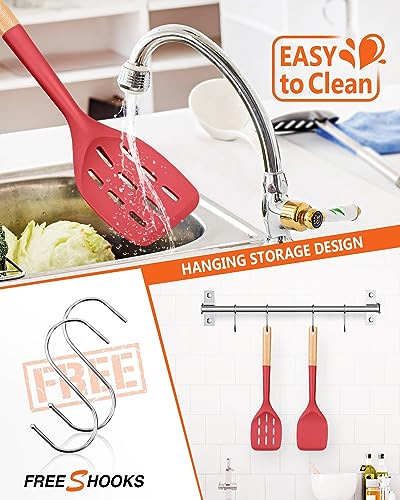 Badiano Silicone Spatula, Non Stick Turner for Cooking, Food Grade, Red - color: Red
