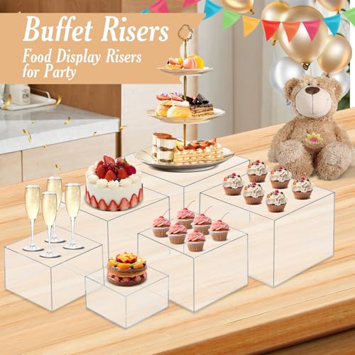 6 PCS Buffet Risers, Large Food Risers for Buffet Table, Dessert Display - color: Transparent, size: 10" 9" 8" 7" 6" 5"