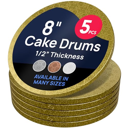 O'Creme Round Cake Drum Board, Gold Foil, 8 Inch, 1/2" Thick, 5 Pack - color: Gold, size: 8"