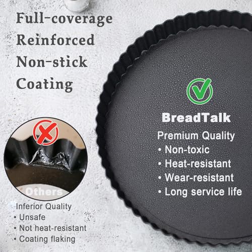 9.5-Inch Tart Pan Set, Nonstick Carbon Steel, Removable Bottom, 2 Pack - size: 9.5″