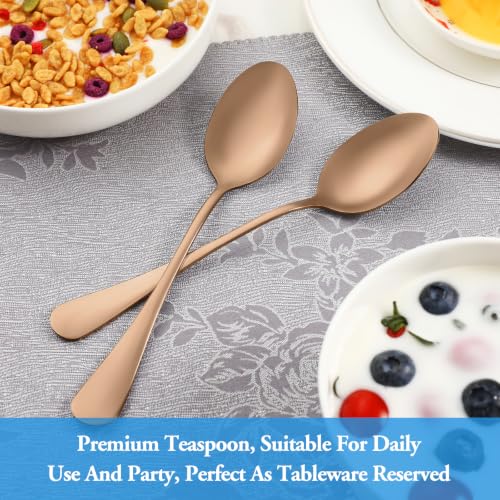 16 Pcs Rose Gold Teaspoons Set, Stainless Steel Spoon Silverware, 6.7 Inch - color: Rose Gold